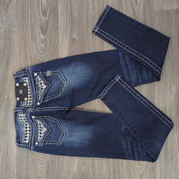 Like New Houndstooth Miss Me Skinny Kid Rise Sequin Jeans 25x31 - Picture 1 of 9